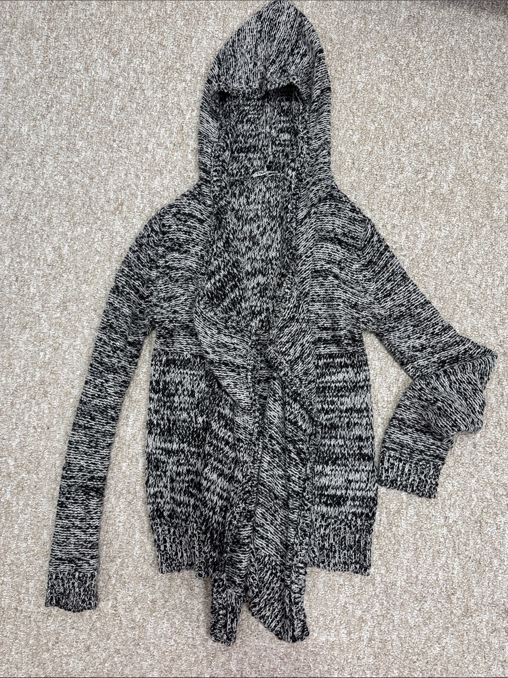 TNA Black & White Marled Hooded Open-Front Cardigan